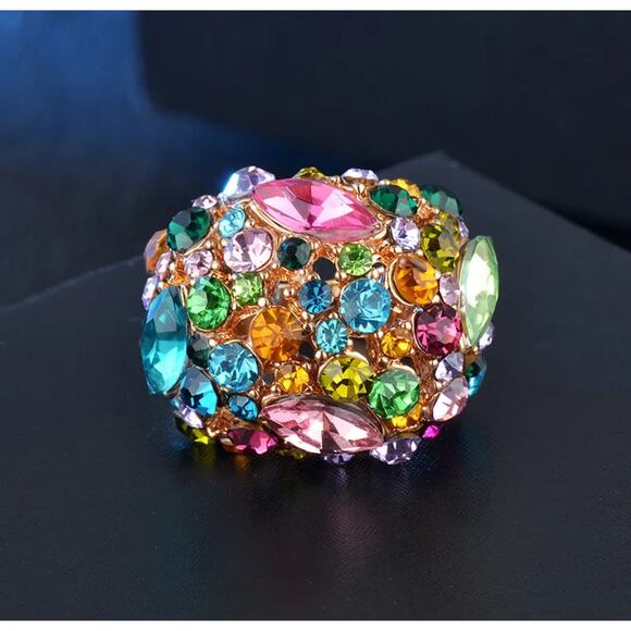 Sparkling Crystal Cocktail Ring Size 6 Statement Bright Pastels Whimsy - Picture 2 of 5